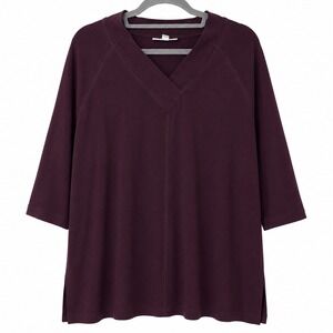 Pure Jill Womens 2X Top Plum Affinity French Terry V-Neck 3/4 Sleeve Side Slit
